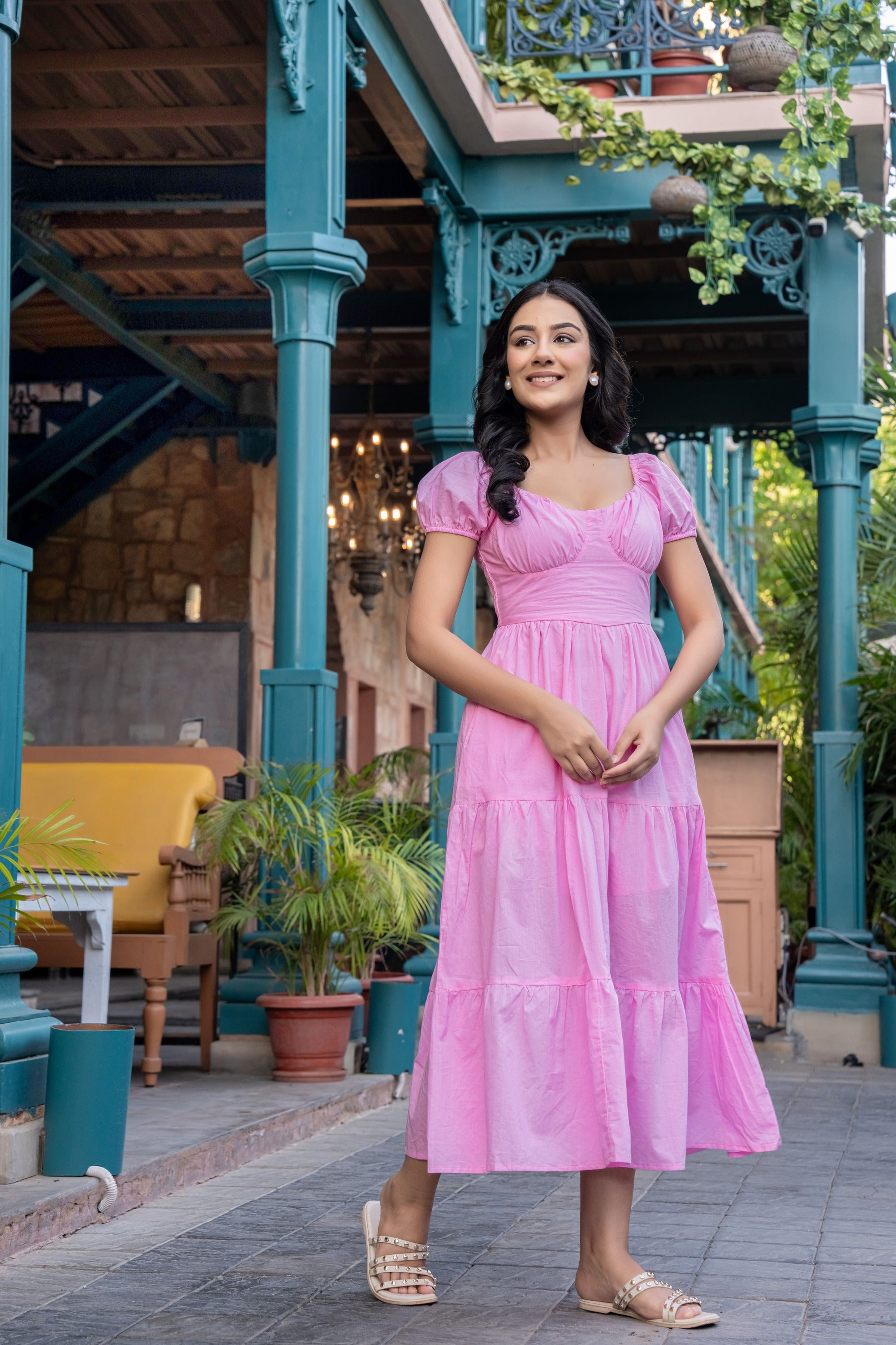 Pink Cotton Bustier Fit & Flare Dress for Women – Rang Kasturi Summer Collection