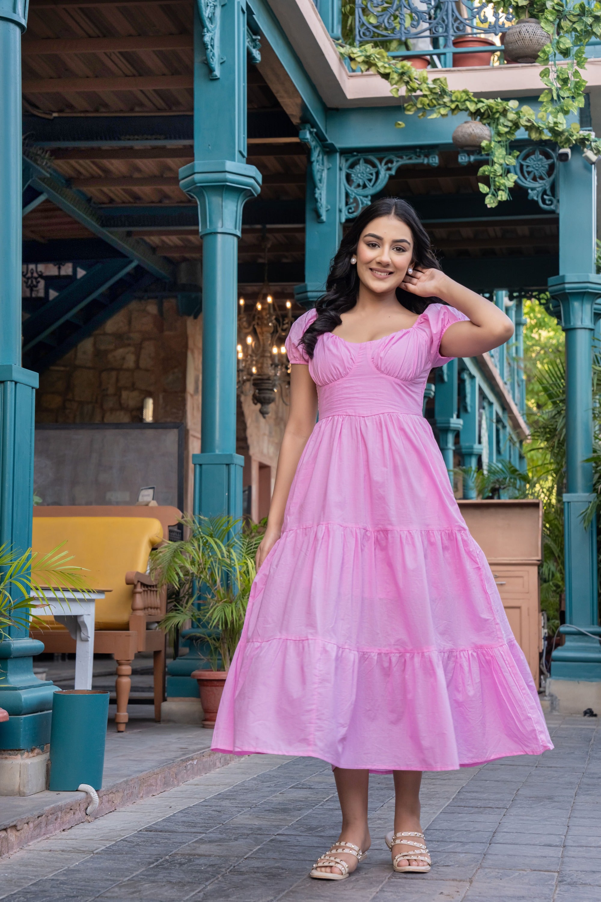 Pink Cotton Bustier Fit & Flare Dress for Women – Rang Kasturi Summer Collection