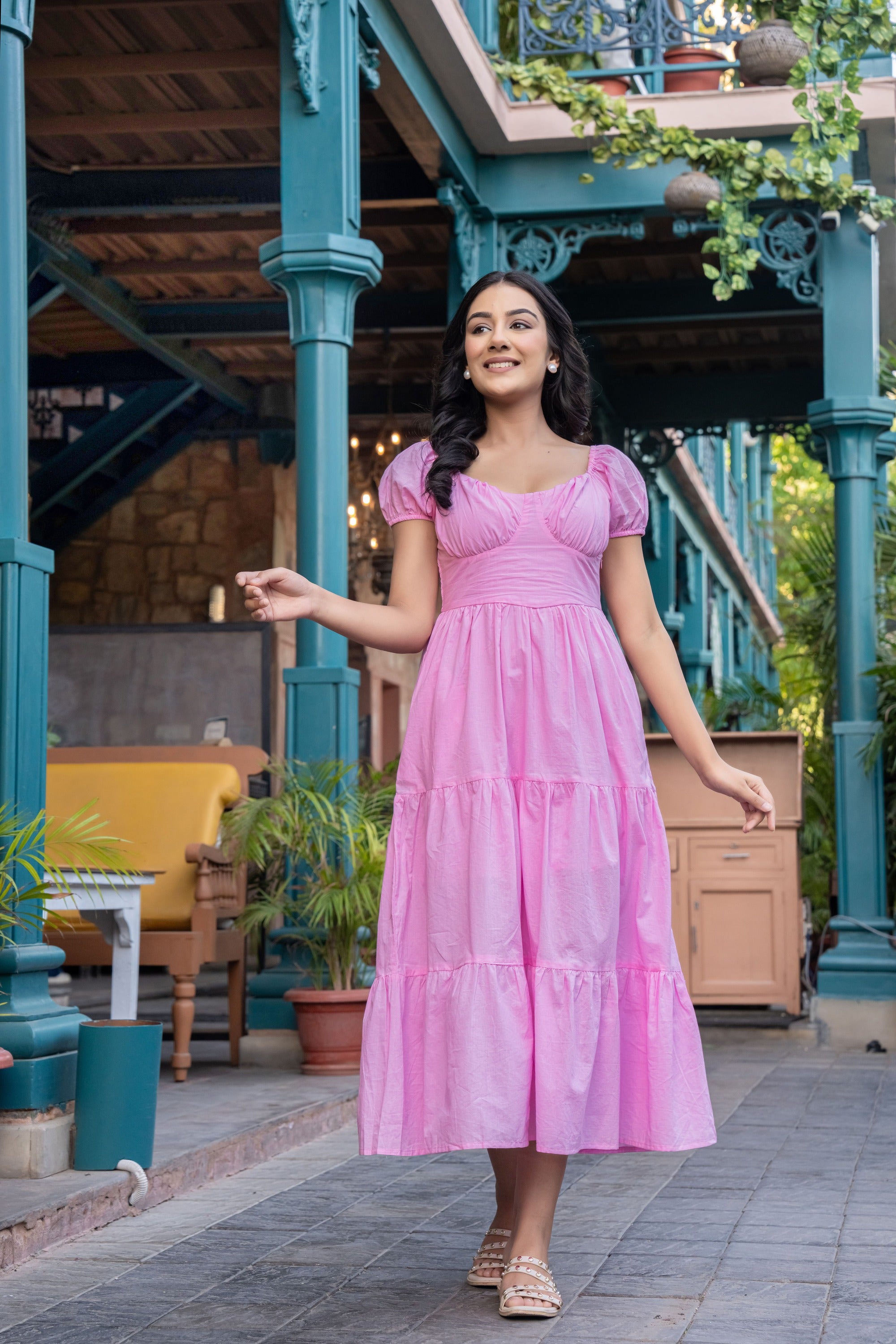 Pink Cotton Bustier Fit & Flare Dress for Women – Rang Kasturi Summer Collection