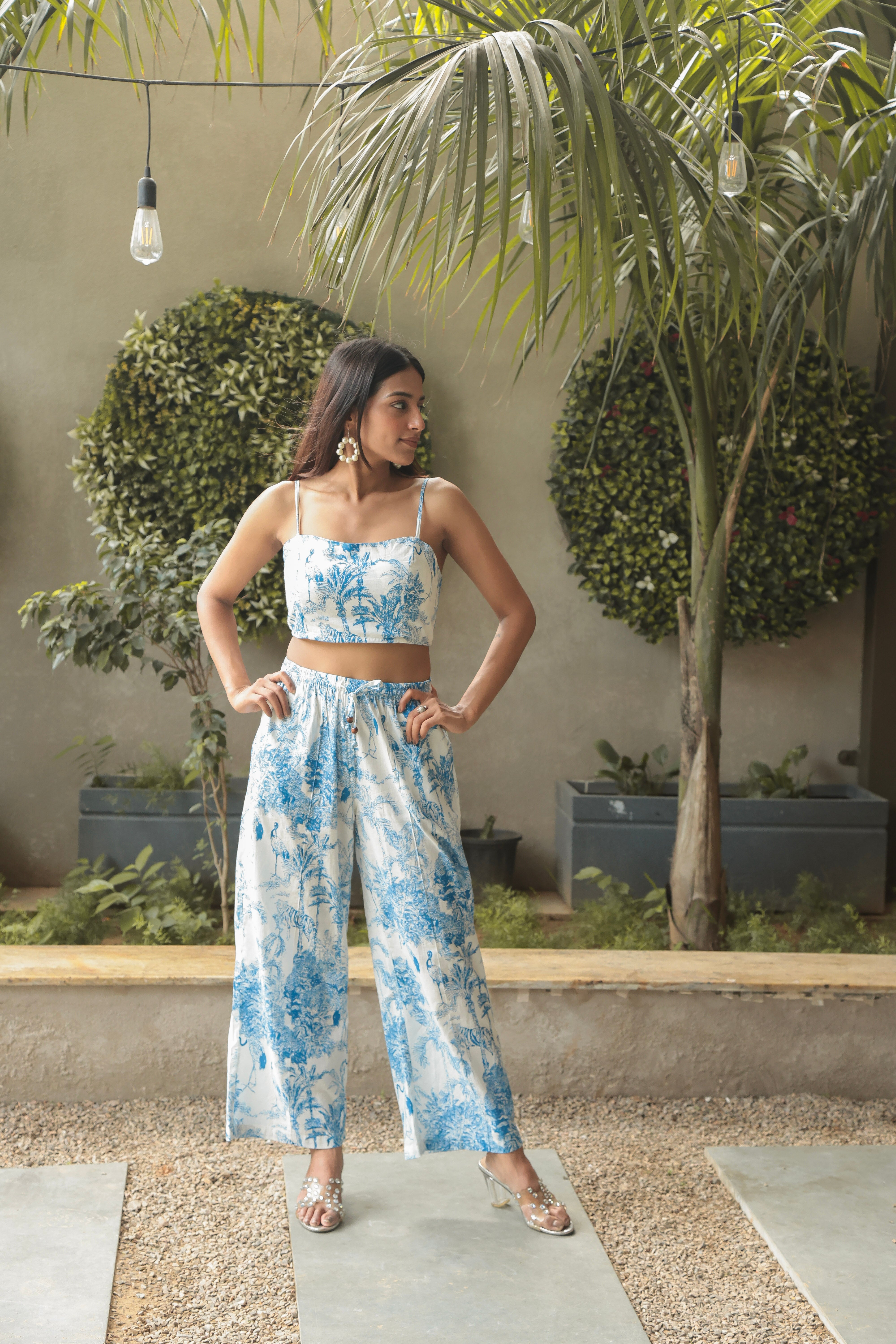 Side look of White & Blue 3-Piece Co-ord Set