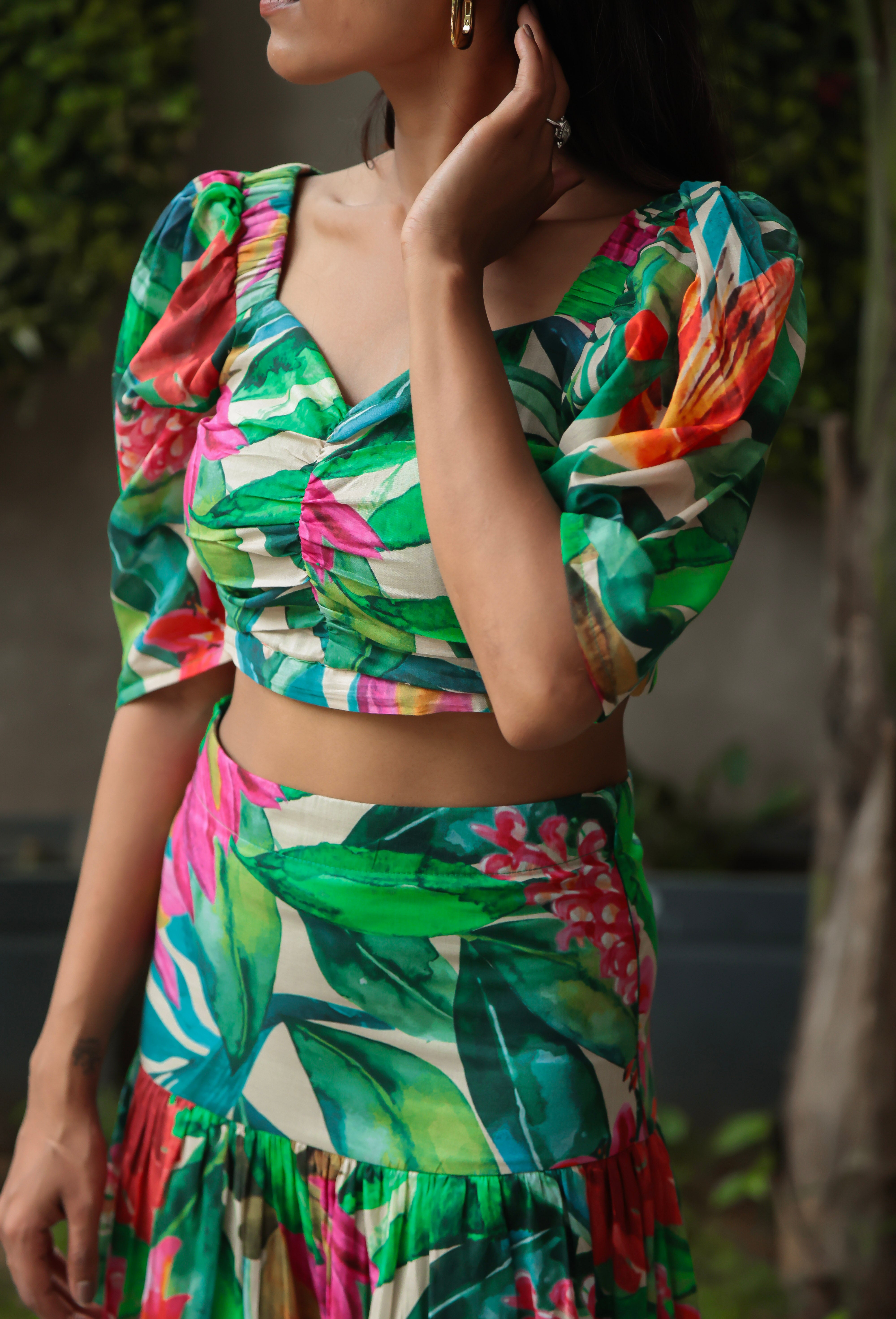 Zoom view  of Leaves & Floral crop top