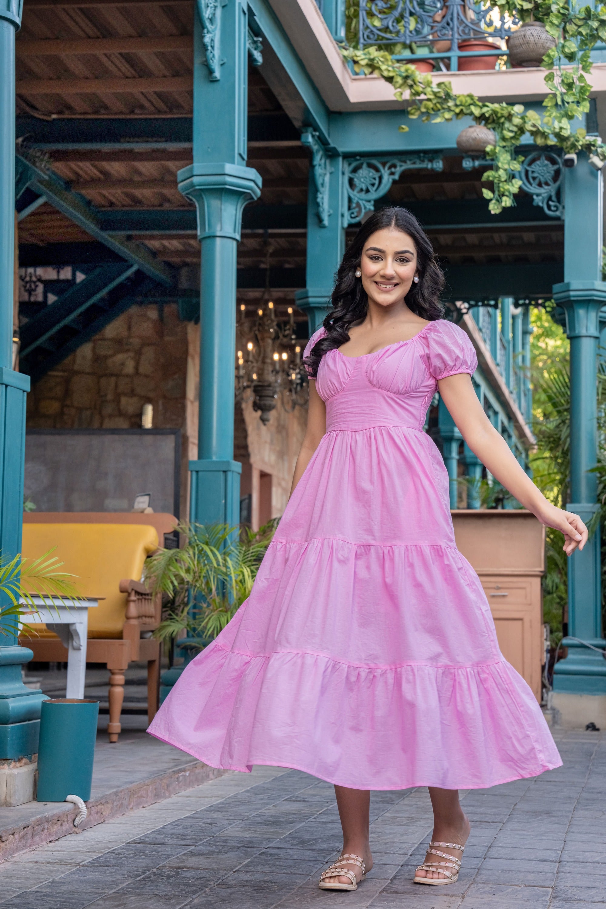 Pink Cotton Bustier Fit & Flare Dress for Women – Rang Kasturi Summer Collection