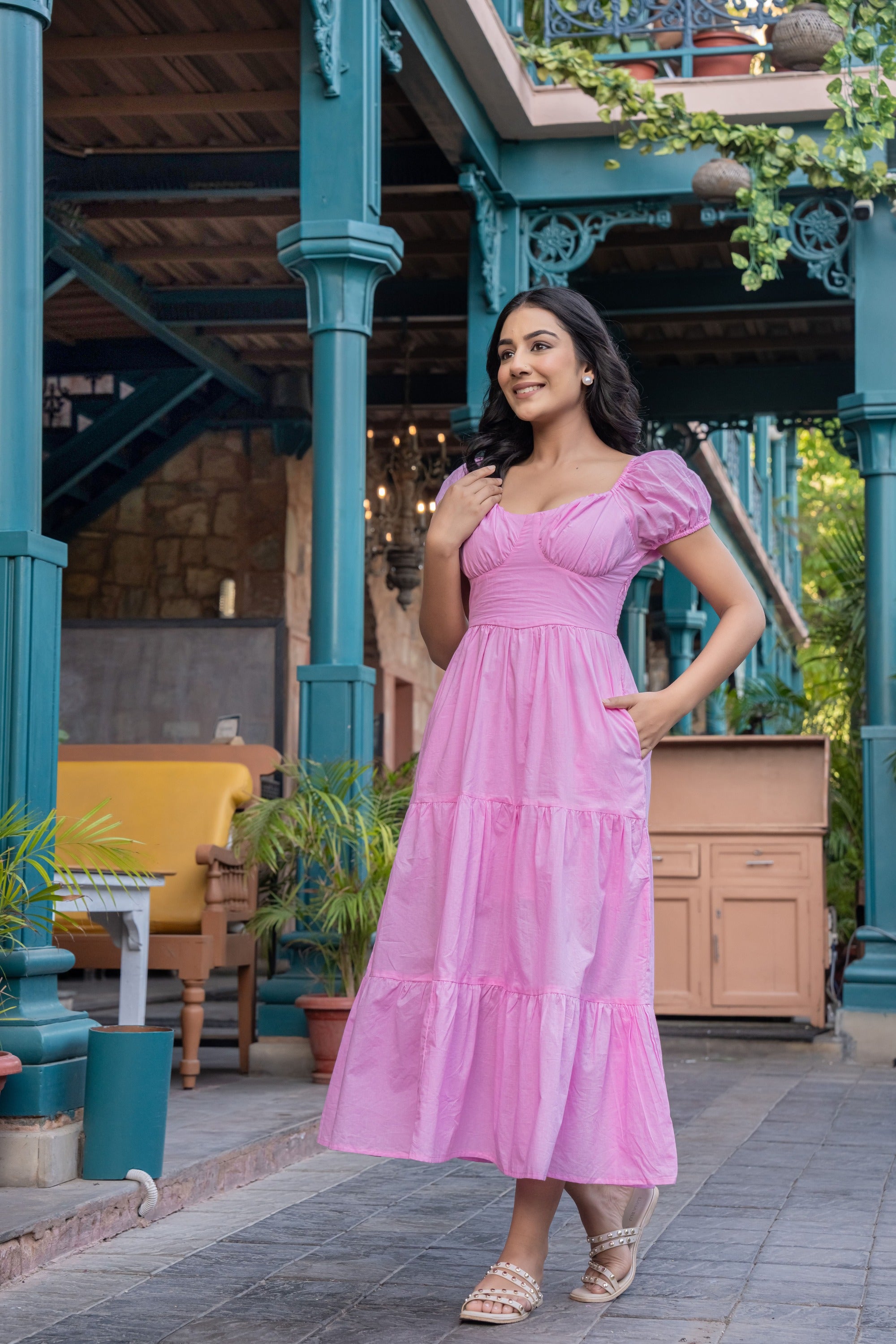 Pink Cotton Bustier Fit & Flare Dress for Women – Rang Kasturi Summer Collection