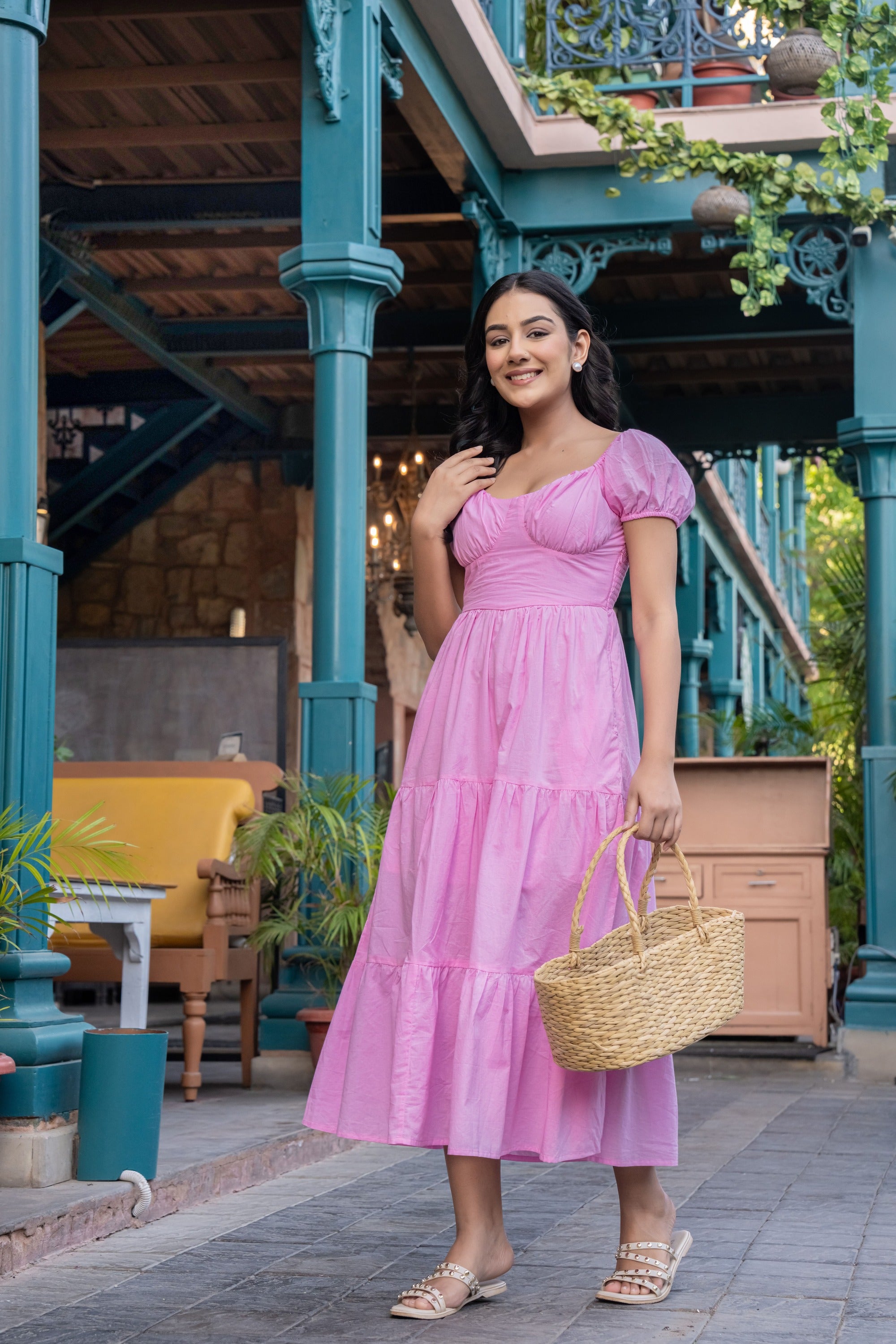 Pink Cotton Bustier Fit & Flare Dress for Women – Rang Kasturi Summer Collection