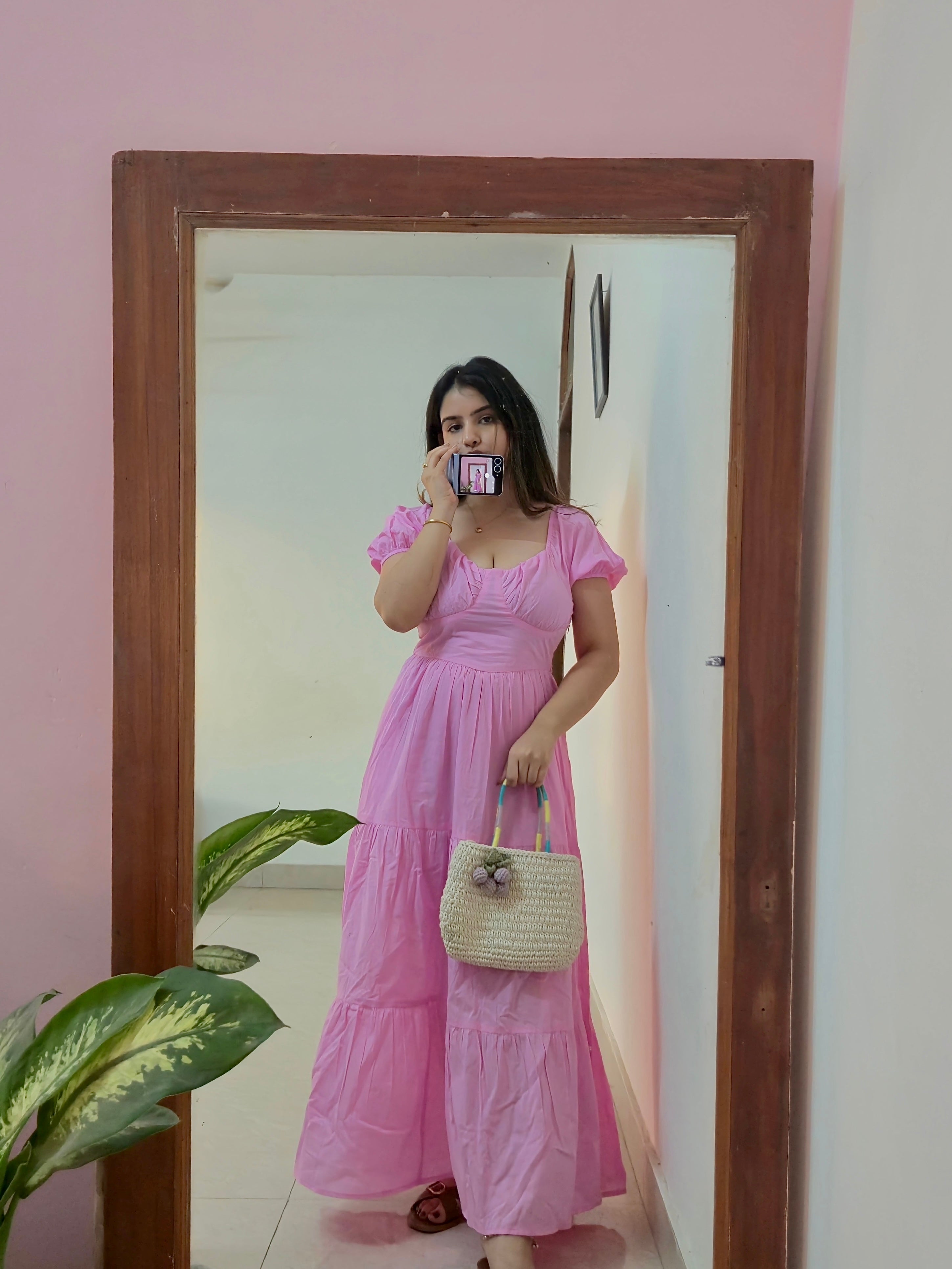 Solid Pink Cotton Bustier Maxi Dress – Resortwear & Vacation Ready